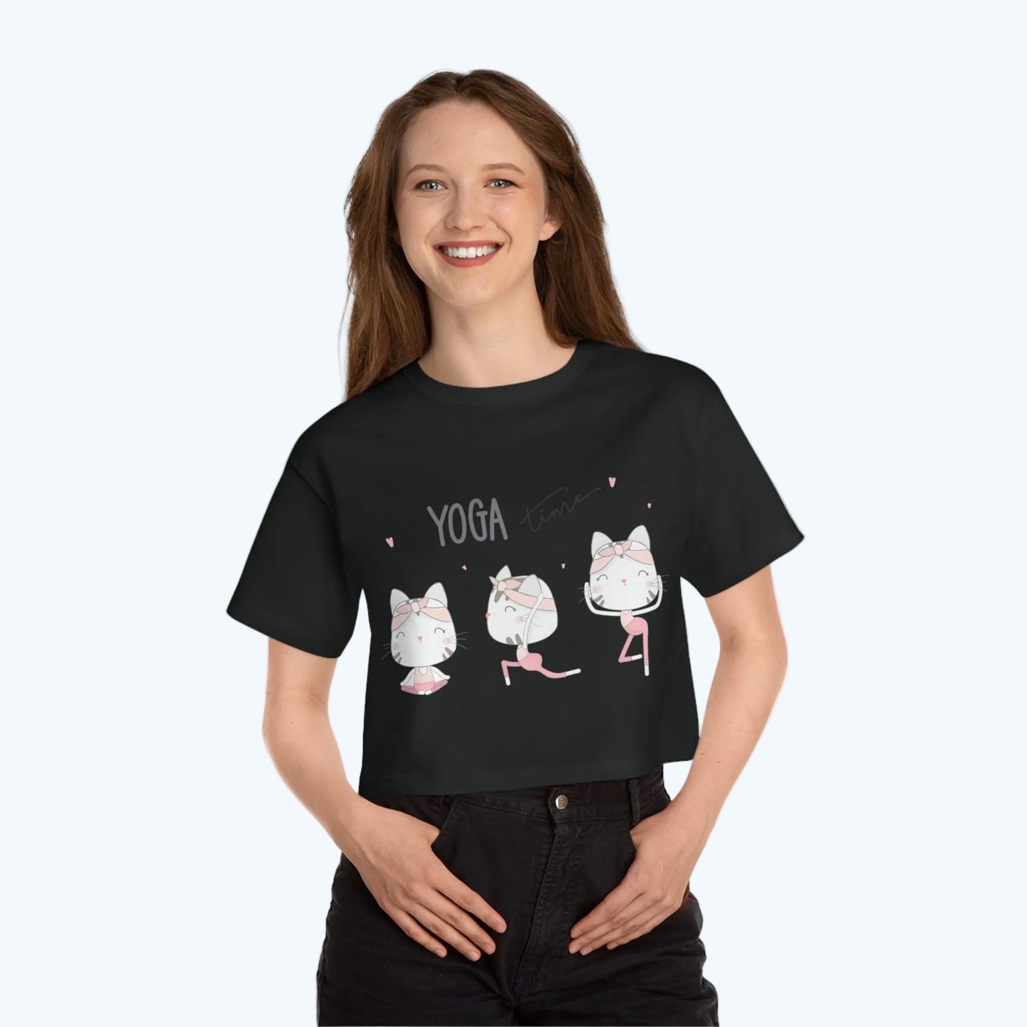 Yoga Time Cat Cropped T-Shirt — Cute Women's Yoga Tee