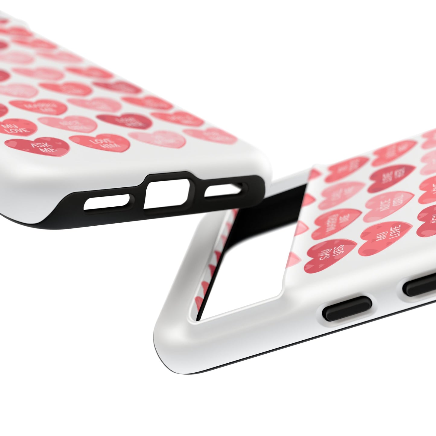 Phone Case — Pink Conversation Heart Pattern, Valentine’s Day Love Messages