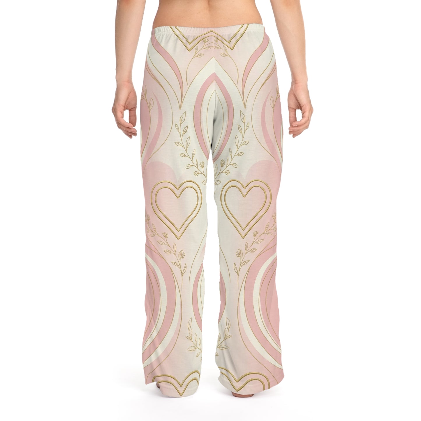 Pink Retro Heart Pattern Pajama Pants — Women's Cozy Lounge Sleepwear