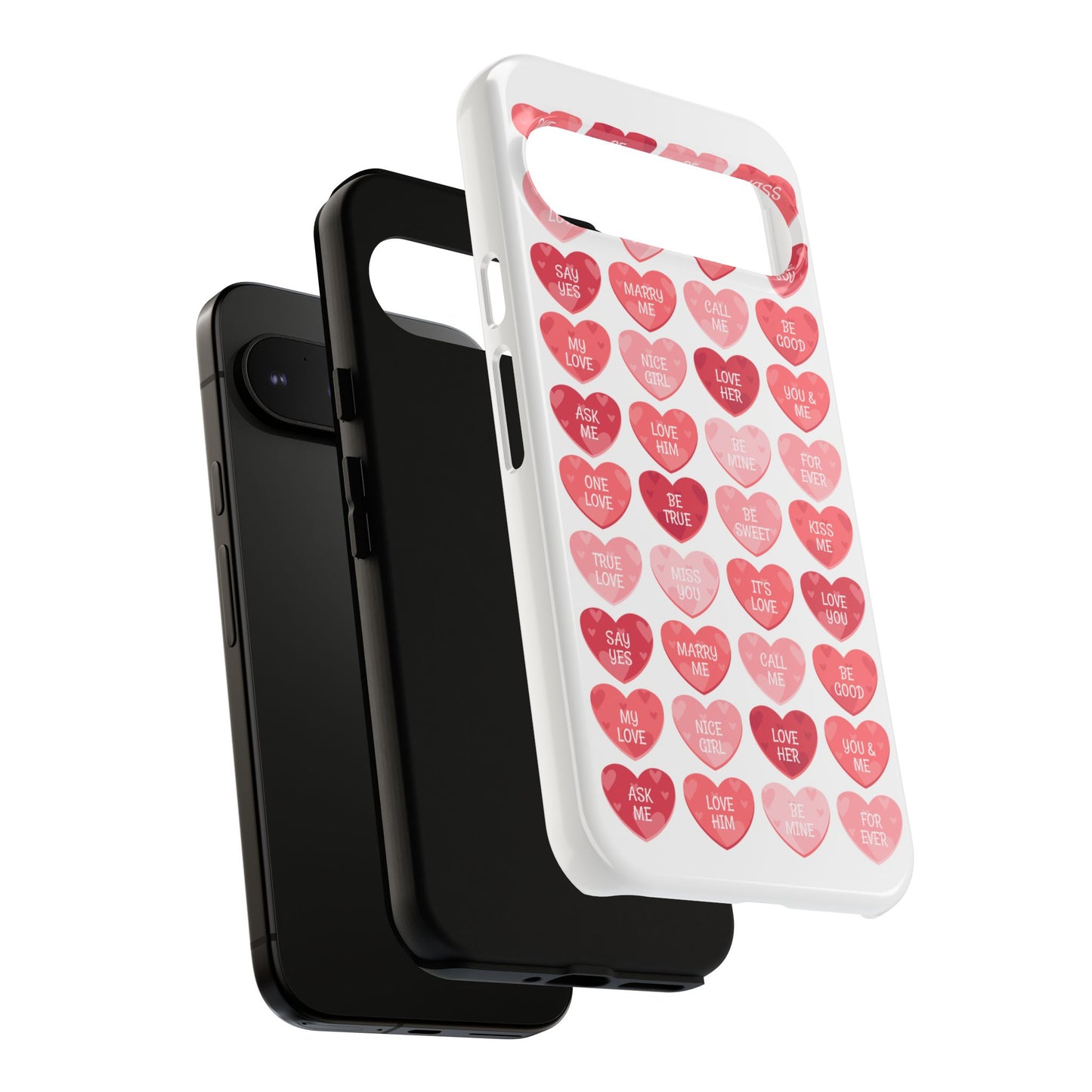 Phone Case — Pink Conversation Heart Pattern, Valentine’s Day Love Messages