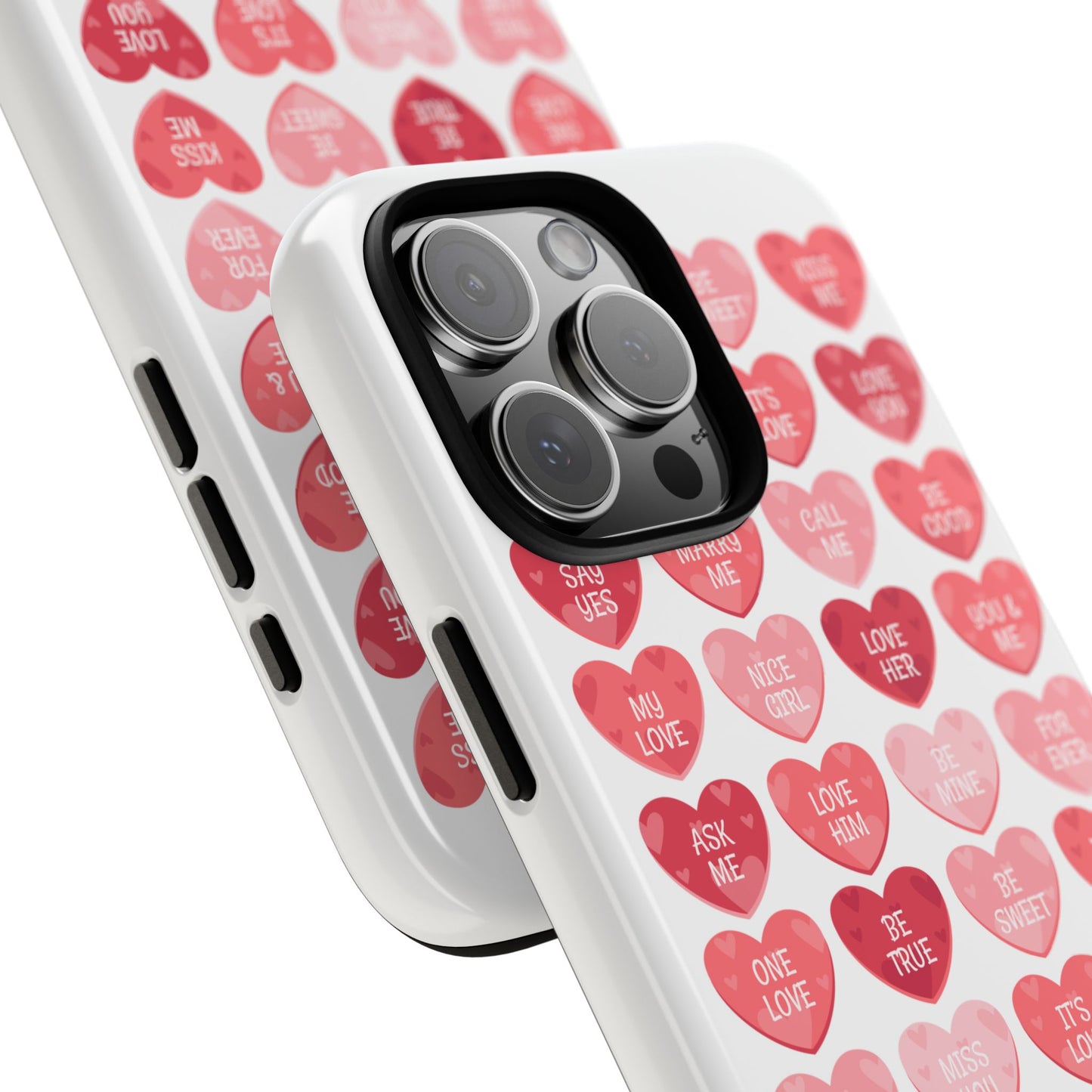 Phone Case — Pink Conversation Heart Pattern, Valentine’s Day Love Messages
