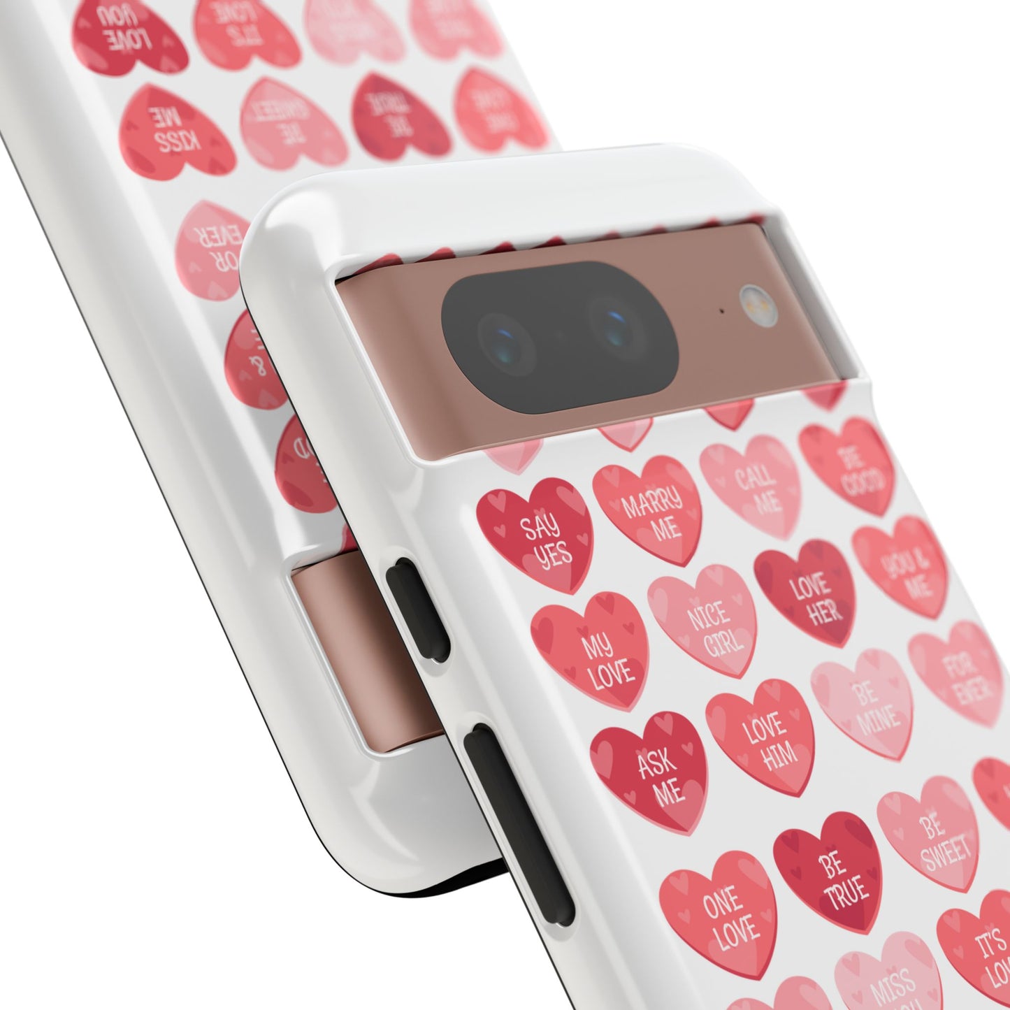 Phone Case — Pink Conversation Heart Pattern, Valentine’s Day Love Messages