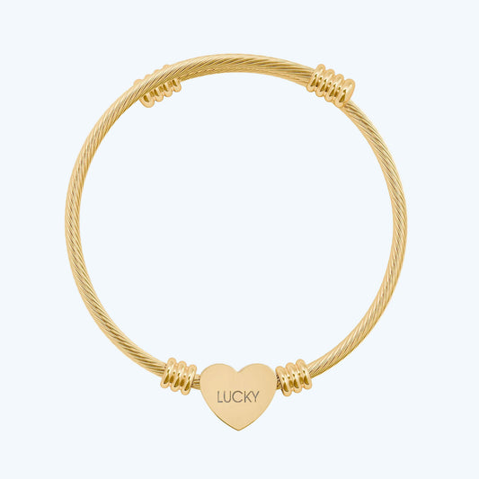 Engravable Heart Cuff Bracelet – Personalized Cable Wire Bangle (Silver or Gold)