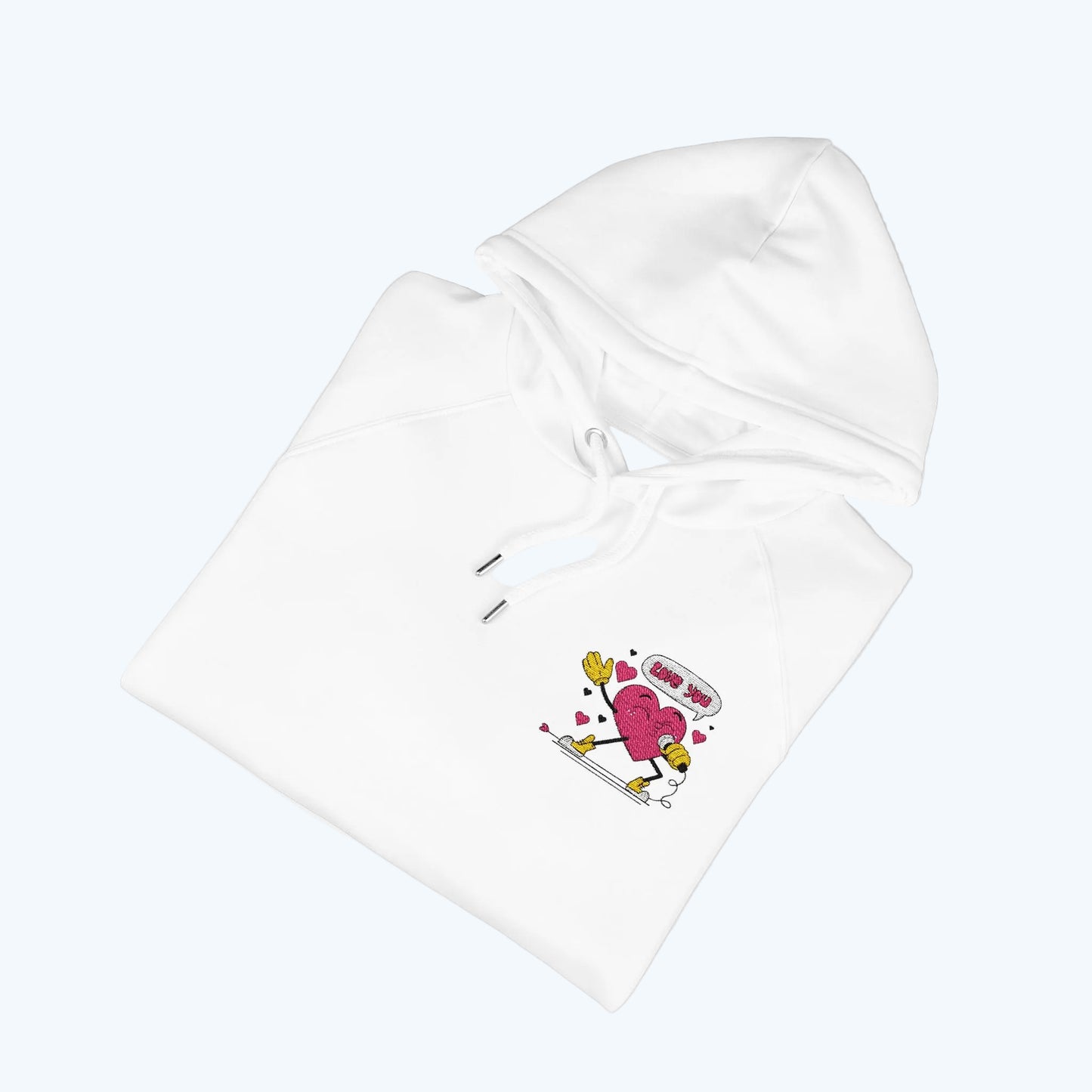 Embroidered Heart & Stars Hoodie — Cute Floral Chest Patch, Eco Raglan Sweatshirt