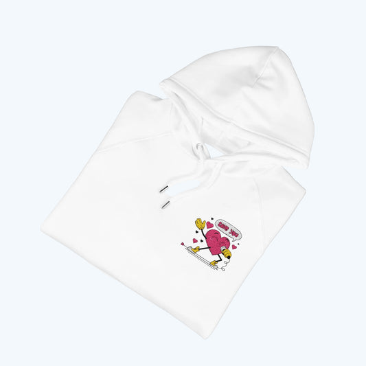 Embroidered Heart & Stars Hoodie — Cute Floral Chest Patch, Eco Raglan Sweatshirt