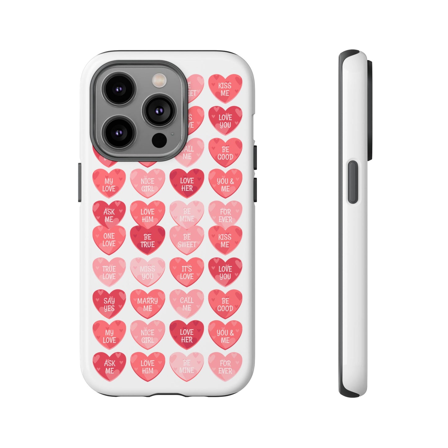 Phone Case — Pink Conversation Heart Pattern, Valentine’s Day Love Messages