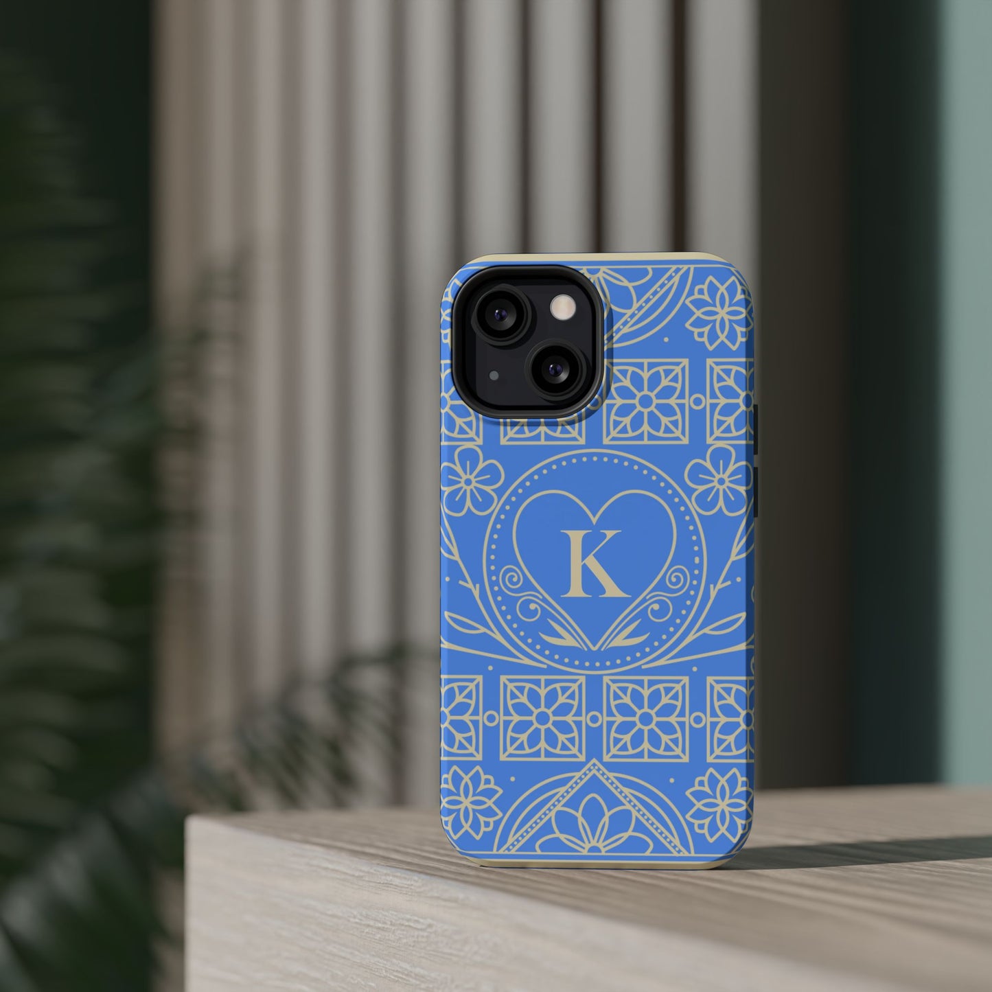 Monogram "K" Blue Floral Magnetic Phone Case — Impact-Resistant
