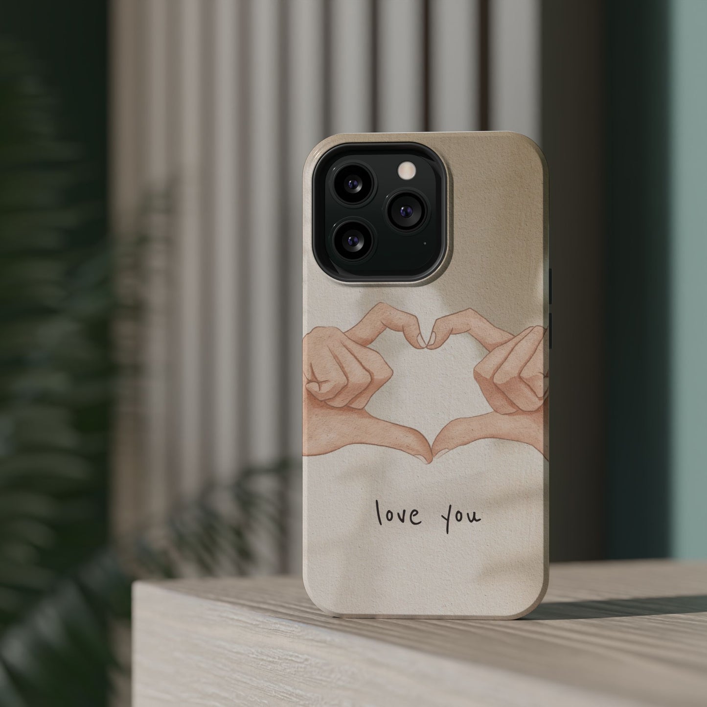 Phone Case — Hands Forming Heart with “love you” Romantic Protective Cover
