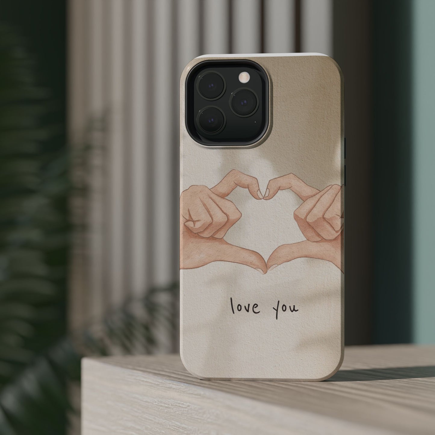 Phone Case — Hands Forming Heart with “love you” Romantic Protective Cover