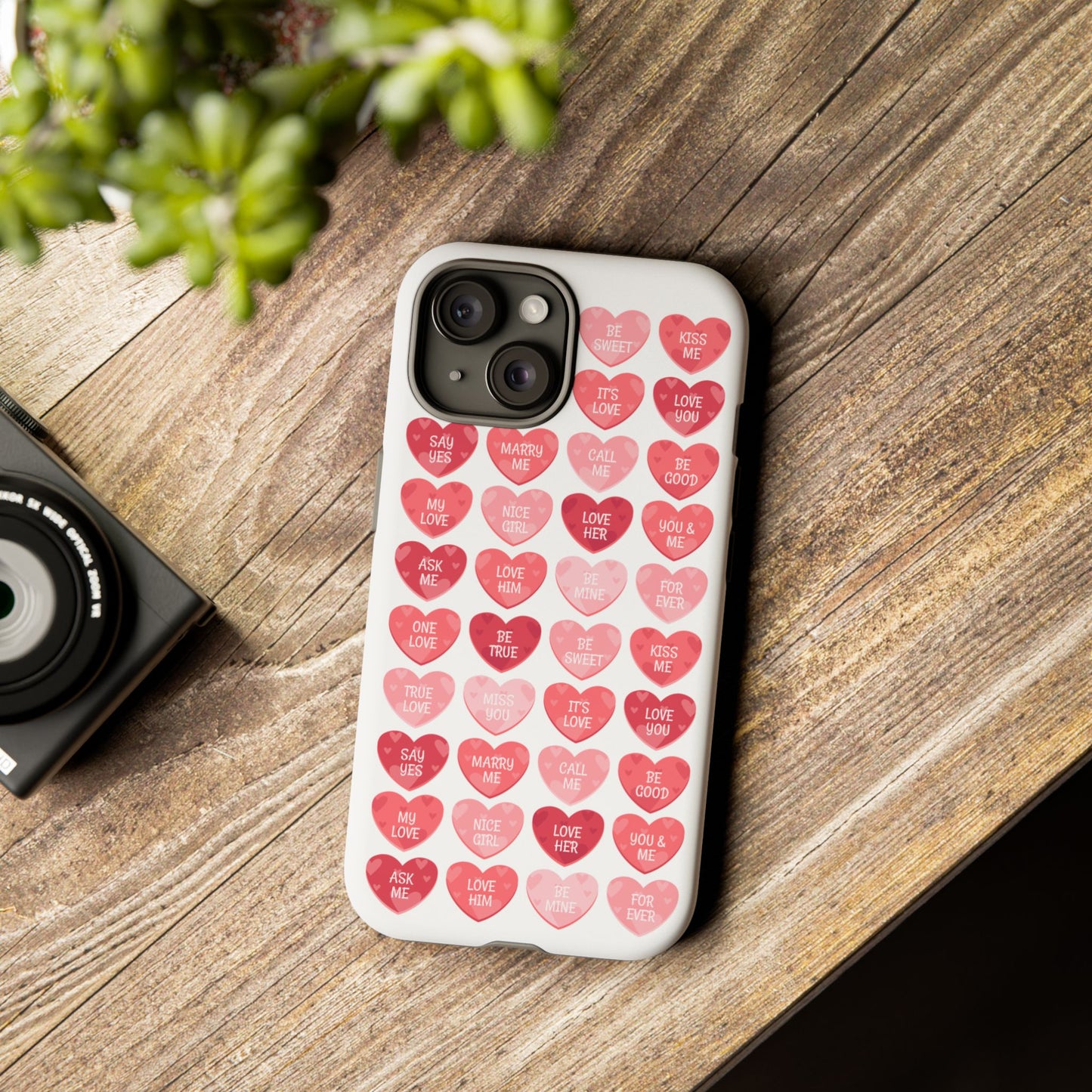 Phone Case — Pink Conversation Heart Pattern, Valentine’s Day Love Messages