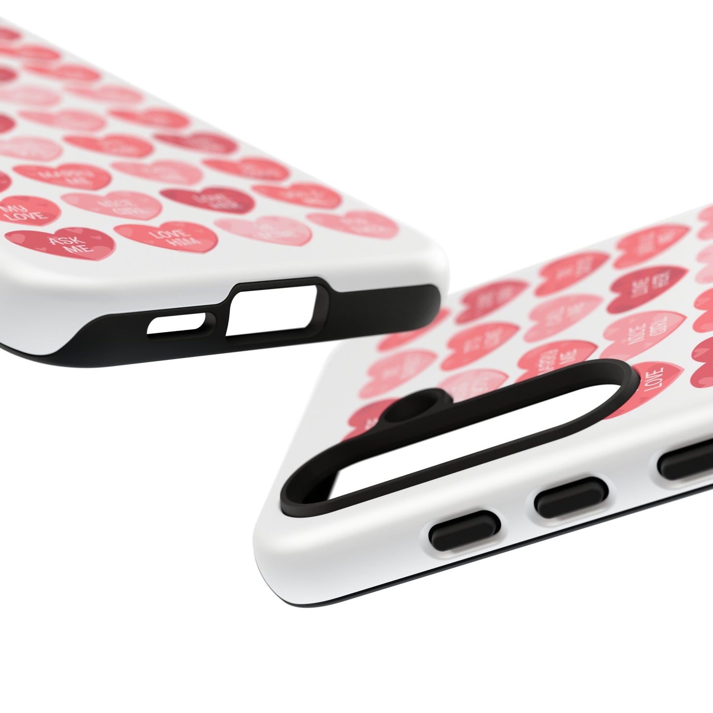 Phone Case — Pink Conversation Heart Pattern, Valentine’s Day Love Messages