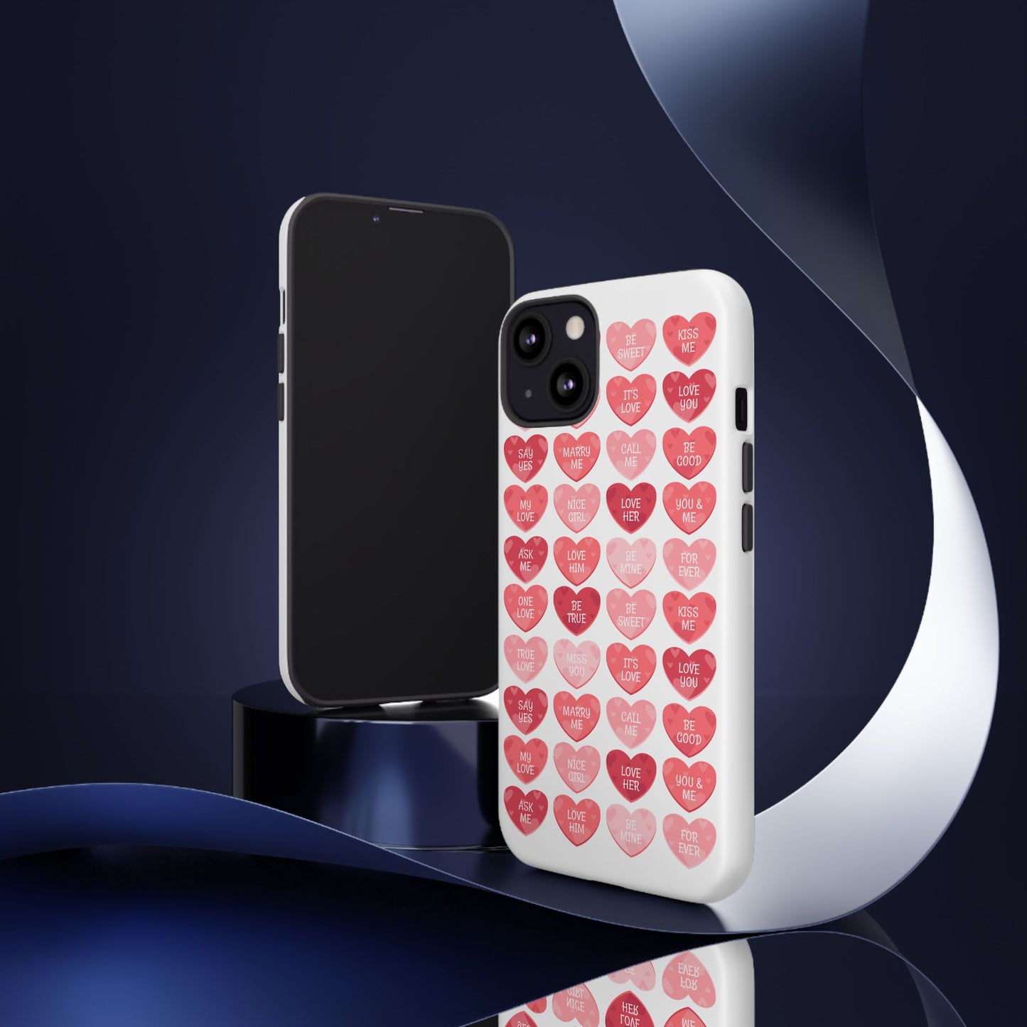 Phone Case — Pink Conversation Heart Pattern, Valentine’s Day Love Messages