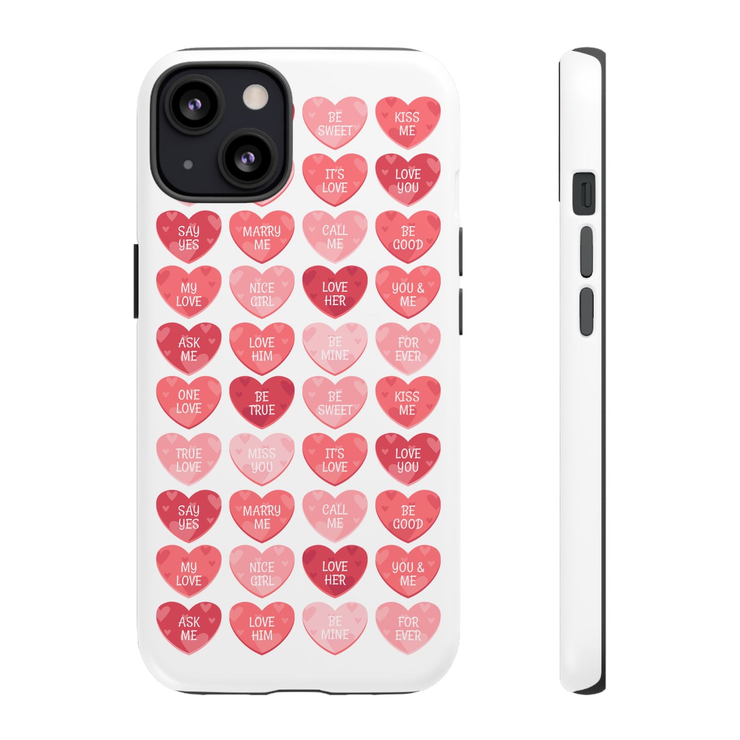 Phone Case — Pink Conversation Heart Pattern, Valentine’s Day Love Messages