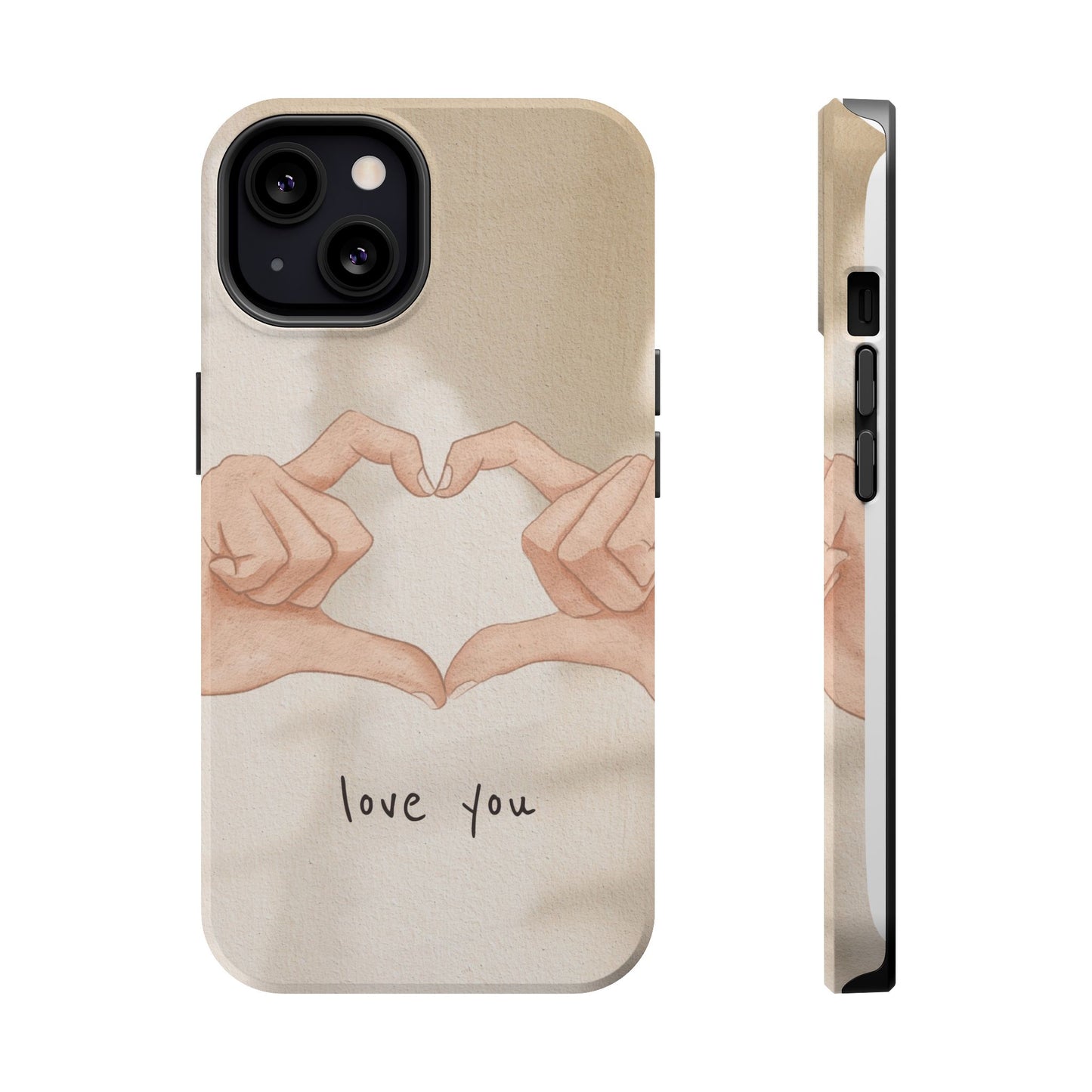 Phone Case — Hands Forming Heart with “love you” Romantic Protective Cover