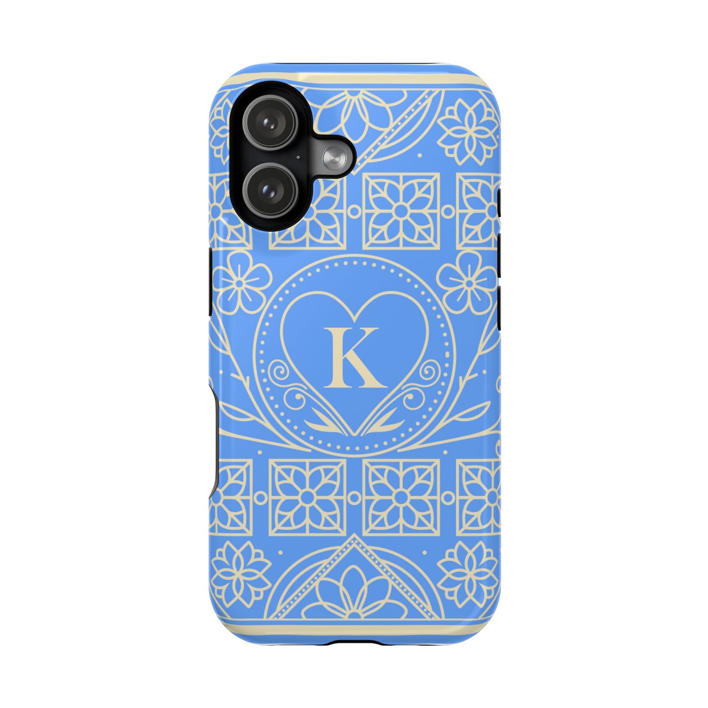 Monogram "K" Blue Floral Magnetic Phone Case — Impact-Resistant