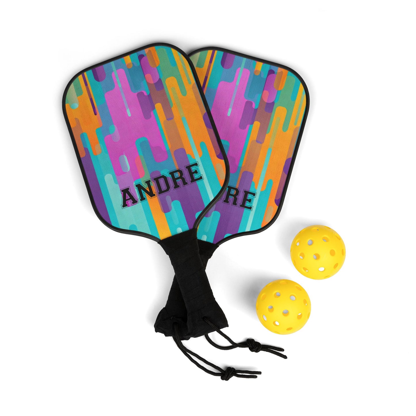 Personalized Colorful Pickleball Paddle Set – Custom Name ‘ANDRE’ Design