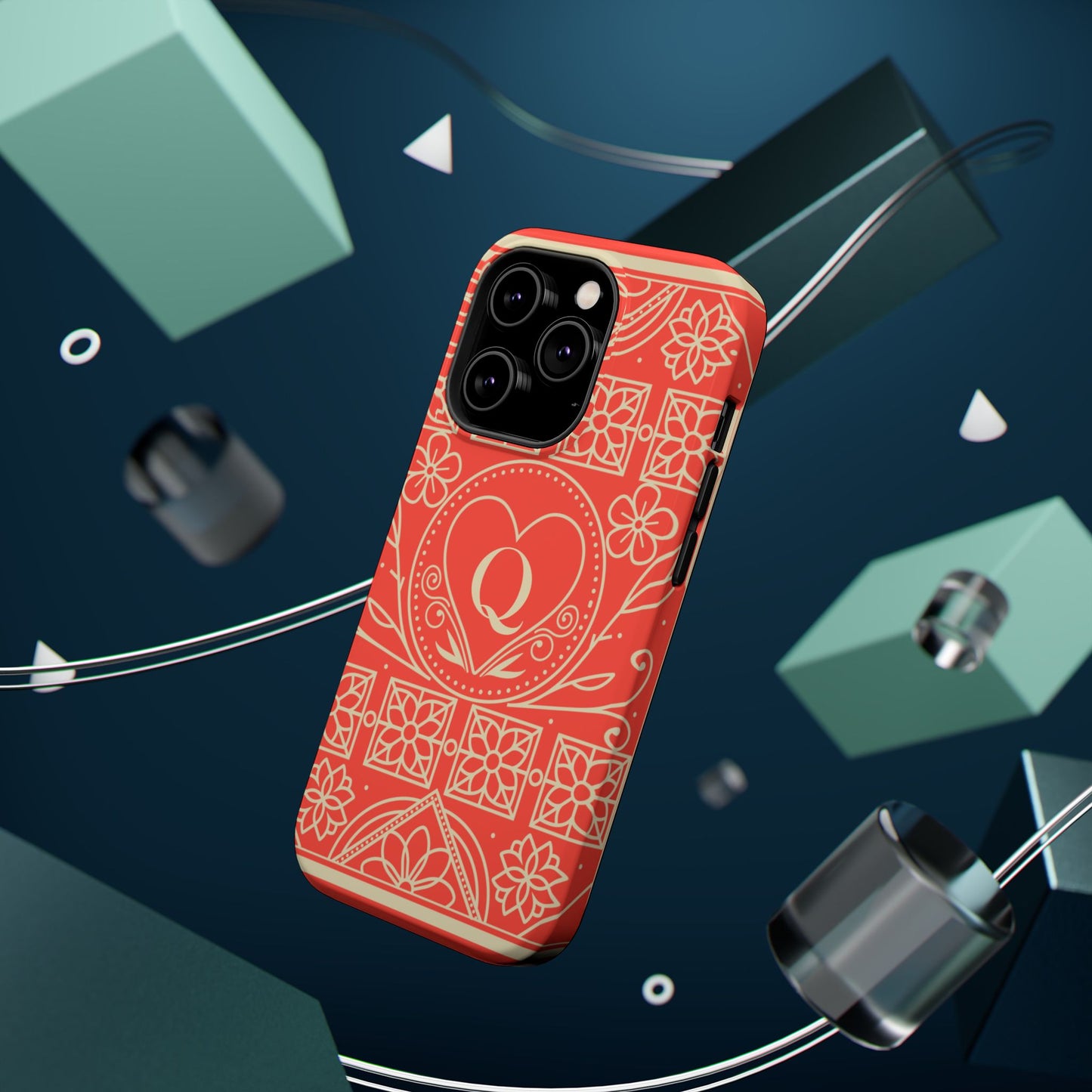 Heart Pattern Magnetic Impact Phone Case — Protective Wallet-Ready iPhone Cover