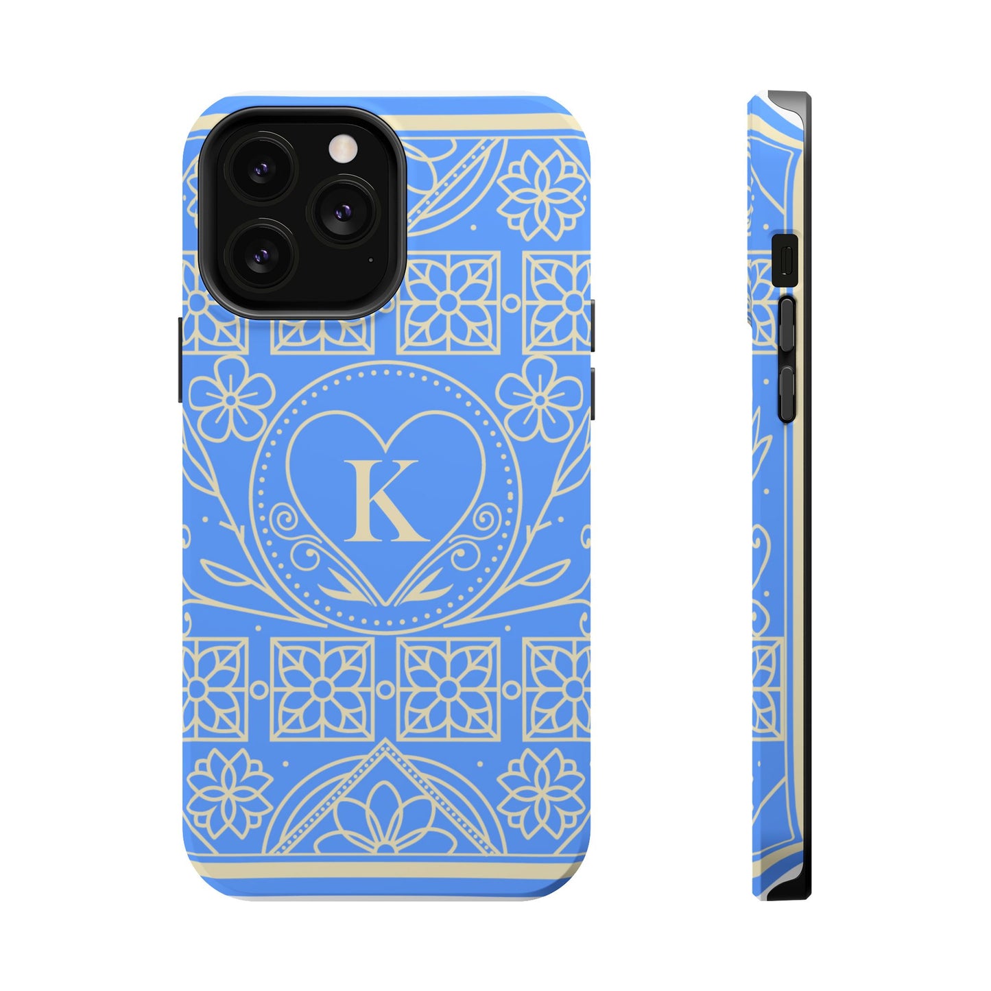 Monogram "K" Blue Floral Magnetic Phone Case — Impact-Resistant