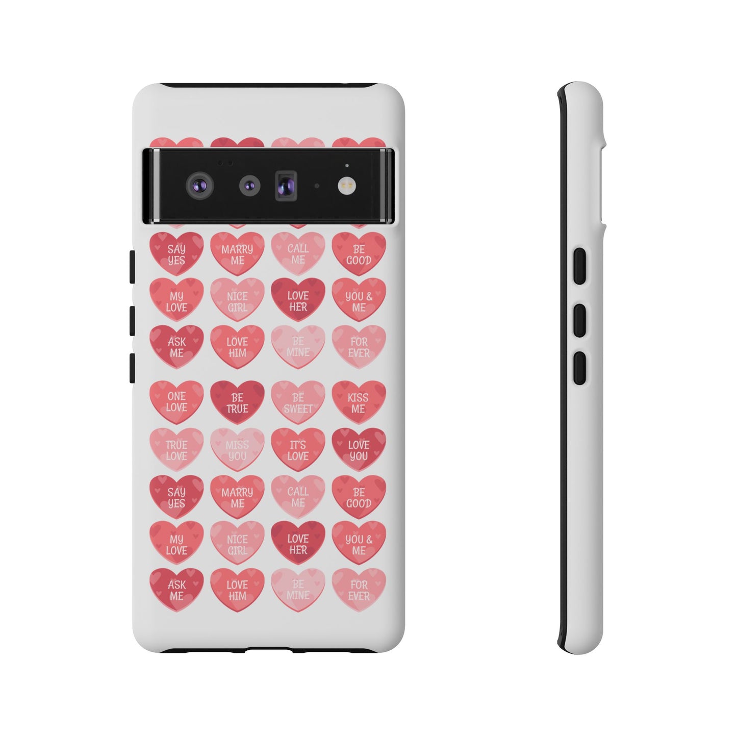 Phone Case — Pink Conversation Heart Pattern, Valentine’s Day Love Messages