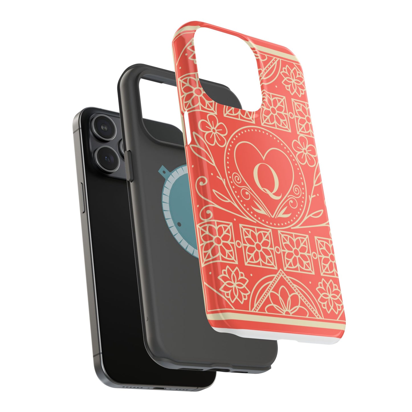 Heart Pattern Magnetic Impact Phone Case — Protective Wallet-Ready iPhone Cover