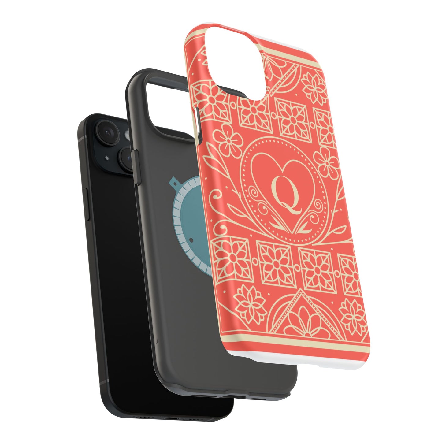 Heart Pattern Magnetic Impact Phone Case — Protective Wallet-Ready iPhone Cover