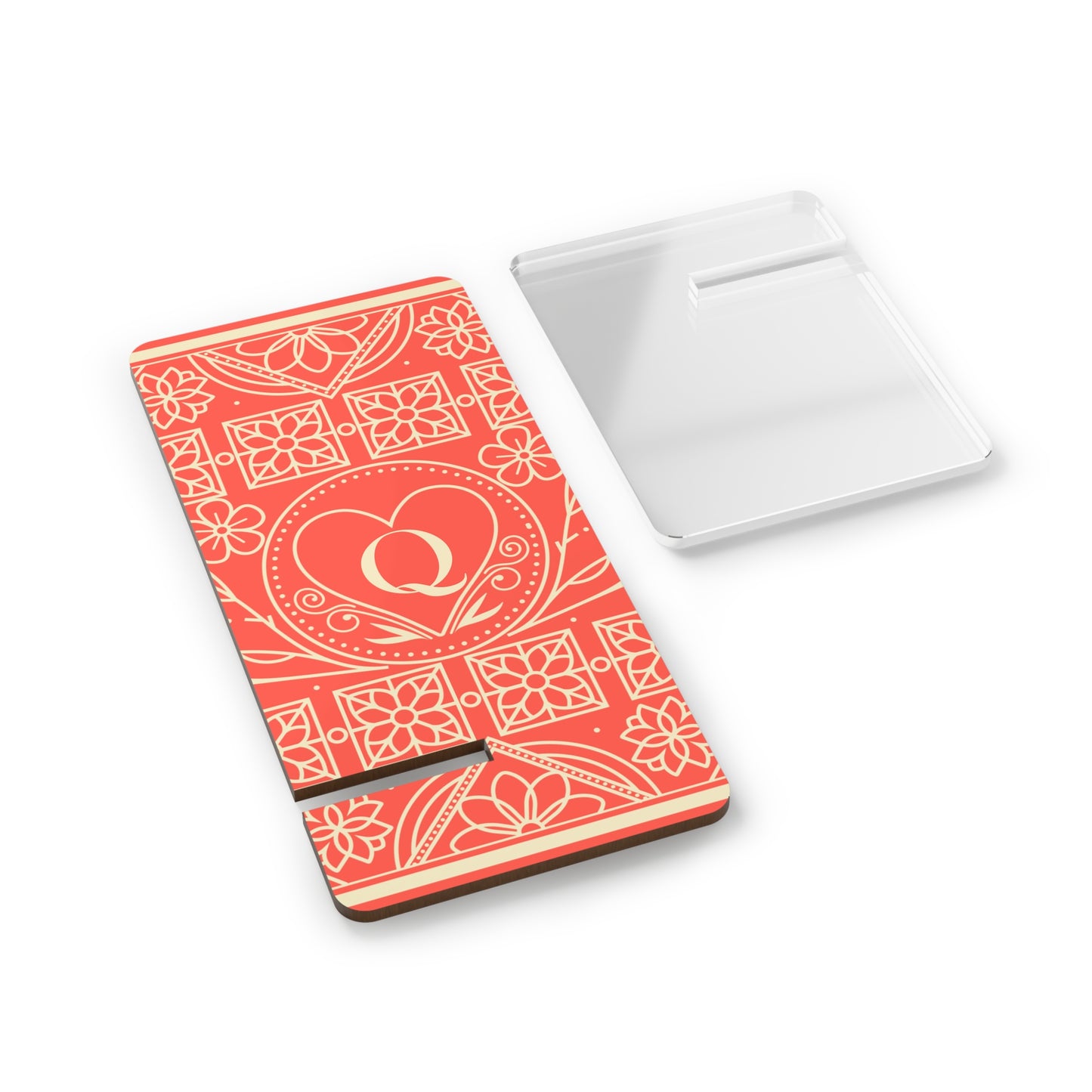 Phone Stand — Coral Heart Monogram Mobile Display Stand