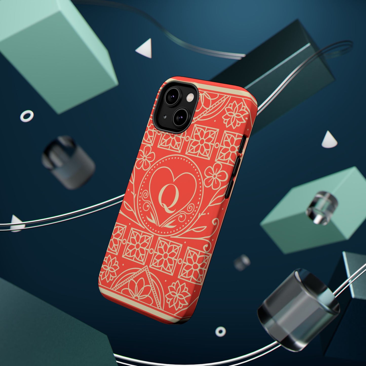 Heart Pattern Magnetic Impact Phone Case — Protective Wallet-Ready iPhone Cover