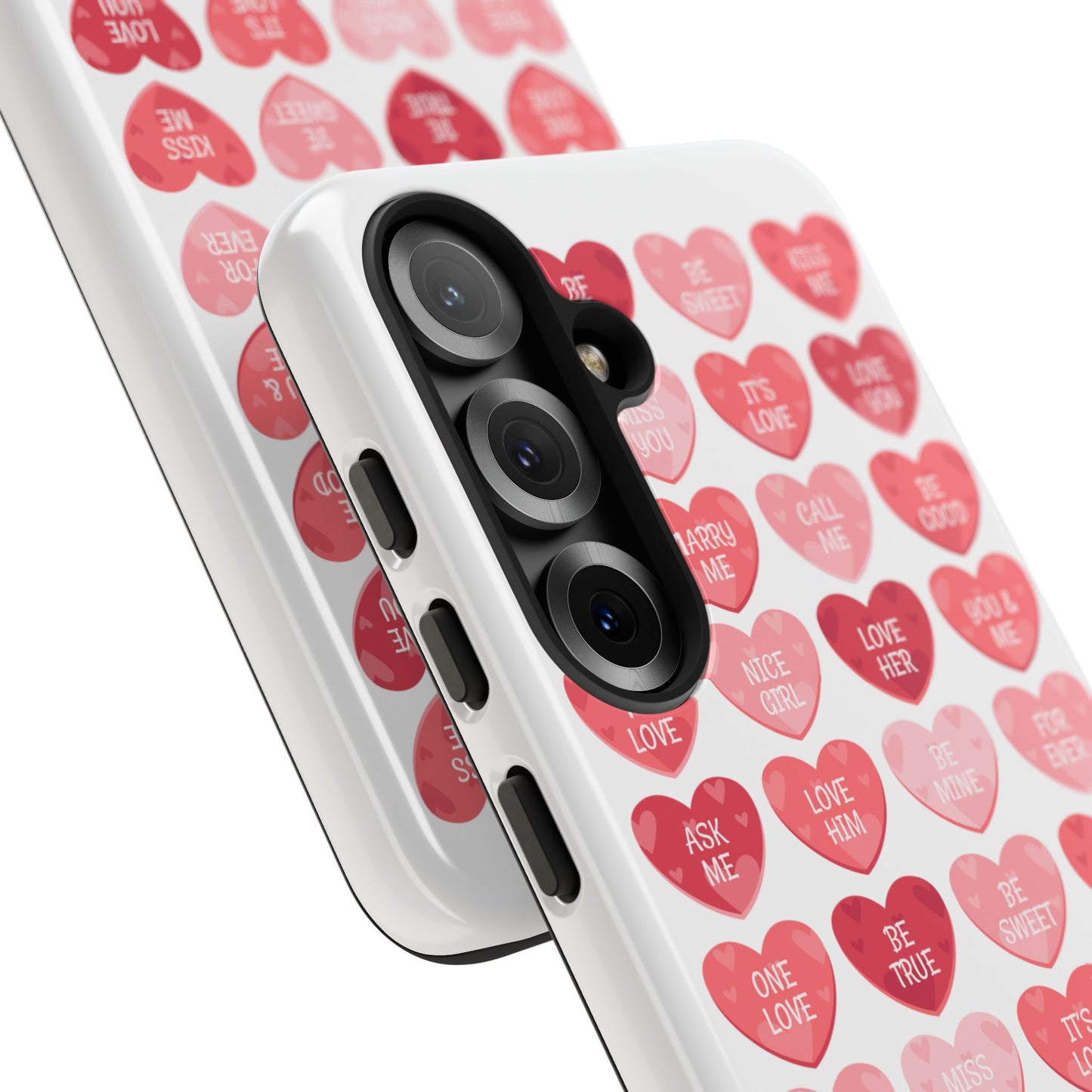 Phone Case — Pink Conversation Heart Pattern, Valentine’s Day Love Messages