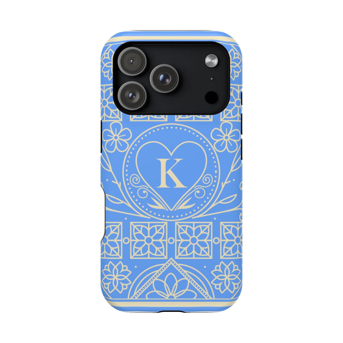 Monogram "K" Blue Floral Magnetic Phone Case — Impact-Resistant
