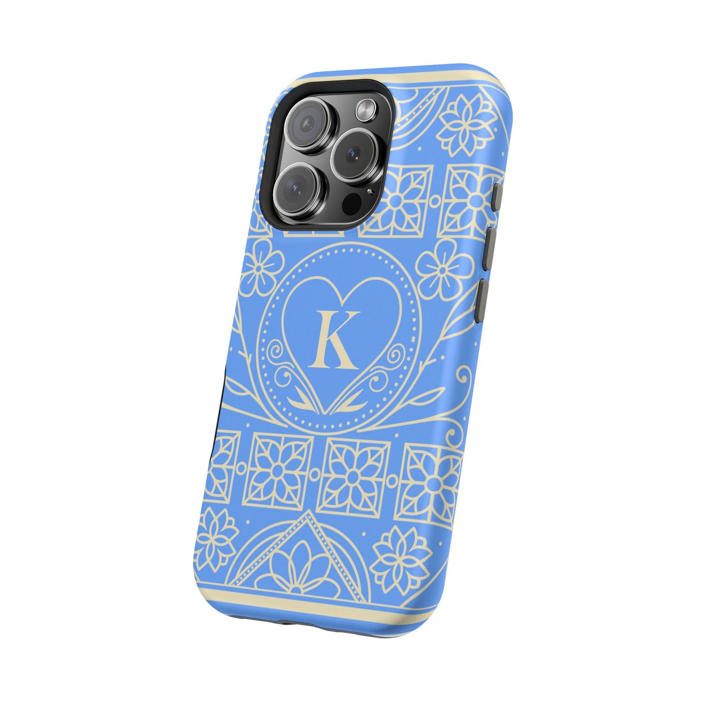 Monogram "K" Blue Floral Magnetic Phone Case — Impact-Resistant