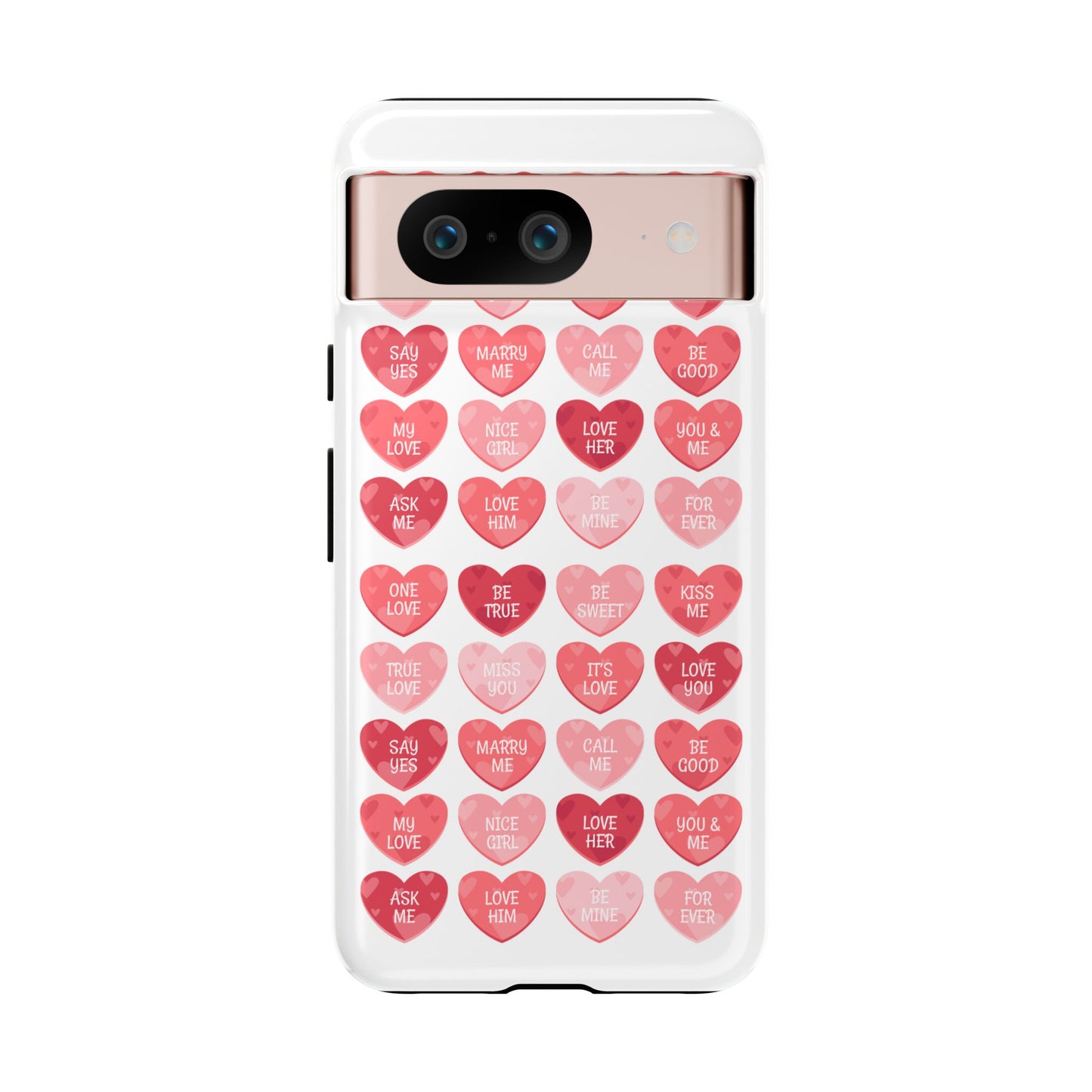 Phone Case — Pink Conversation Heart Pattern, Valentine’s Day Love Messages