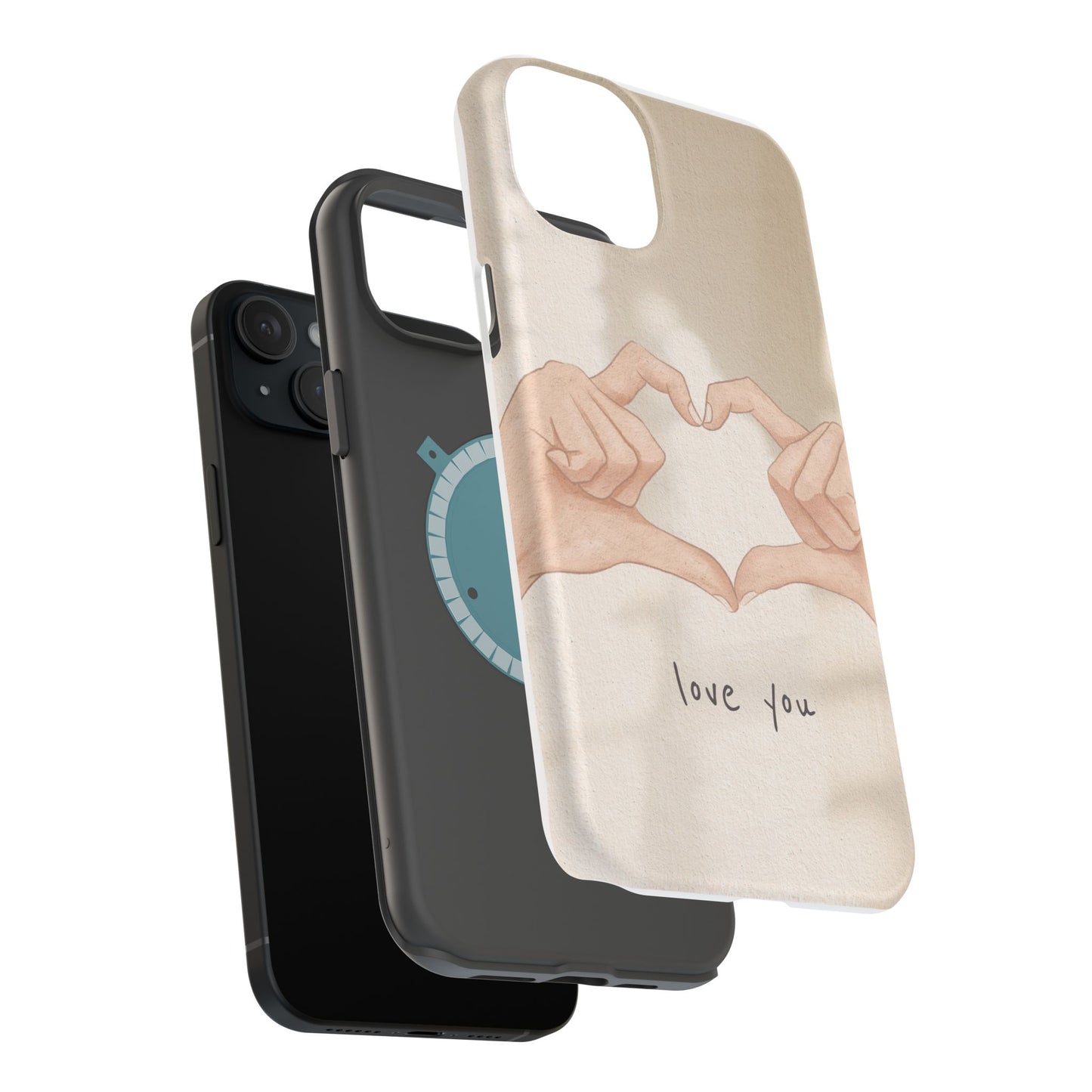Phone Case — Hands Forming Heart with “love you” Romantic Protective Cover