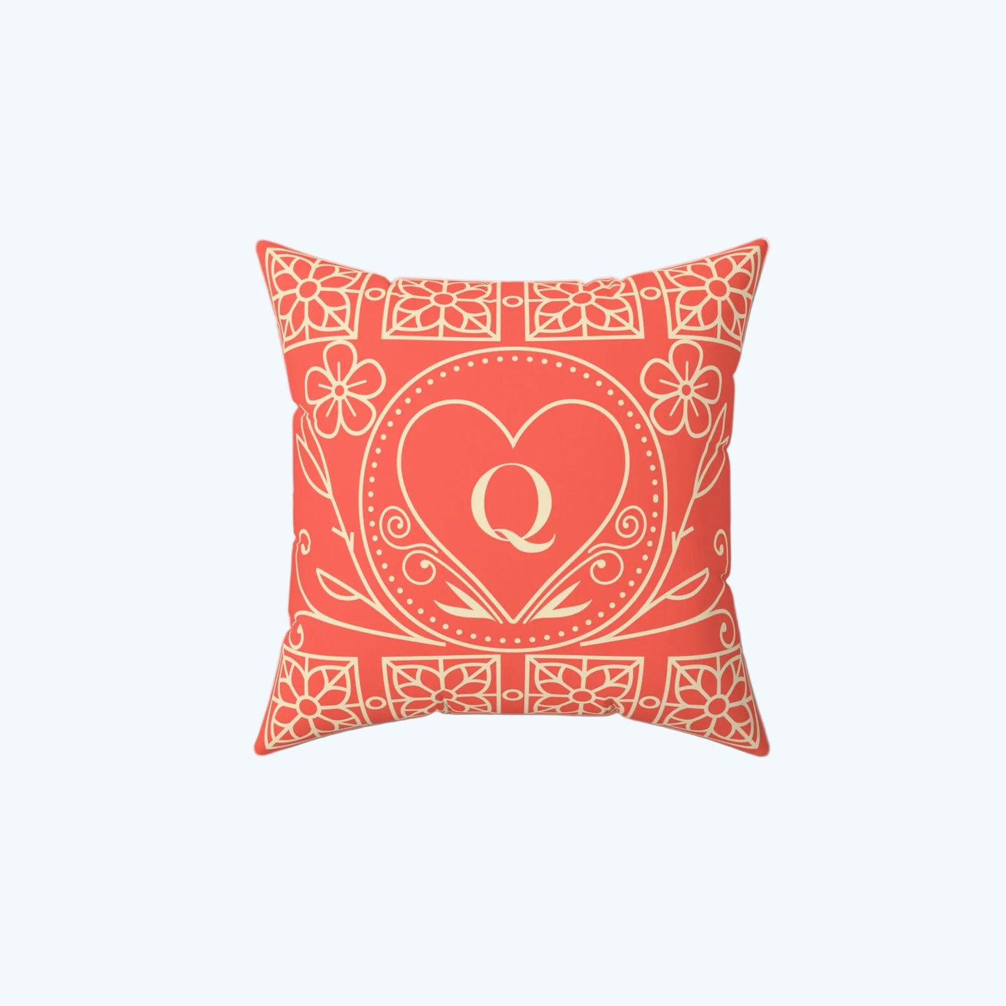 Heart Tile Decorative Pillow — Floral Pattern Square Throw Pillow