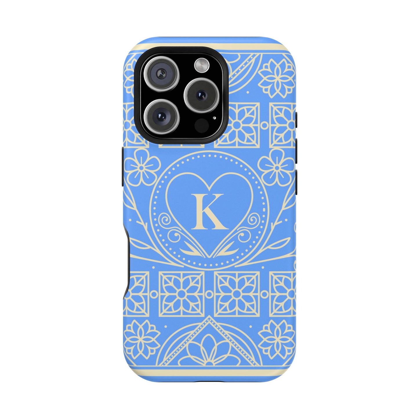Monogram "K" Blue Floral Magnetic Phone Case — Impact-Resistant