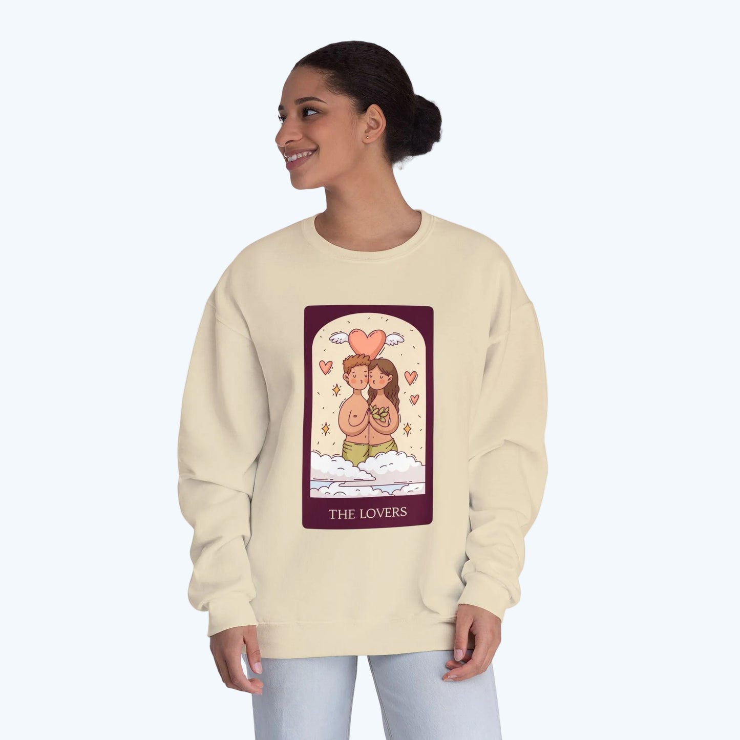 Tarot 'The Lovers' Crewneck Sweatshirt — Cute Retro Love Card Design
