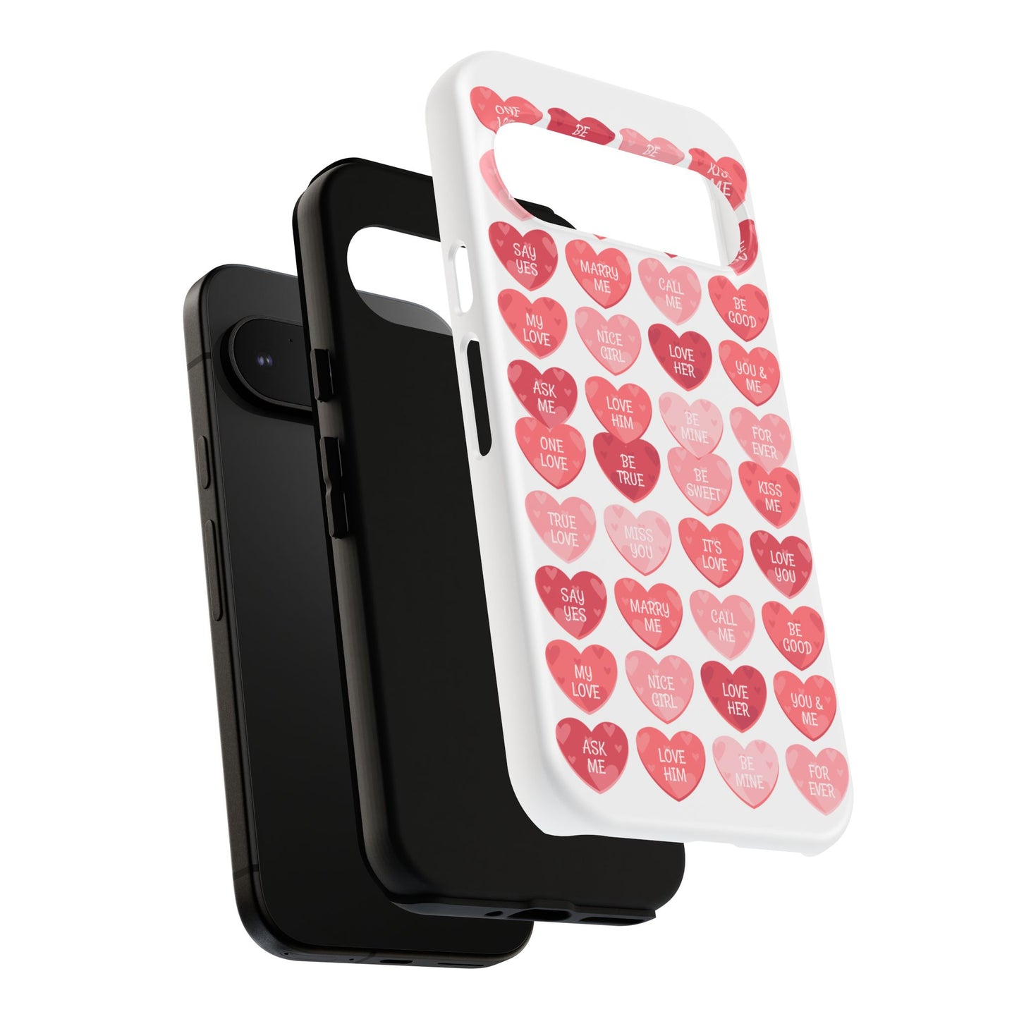Phone Case — Pink Conversation Heart Pattern, Valentine’s Day Love Messages
