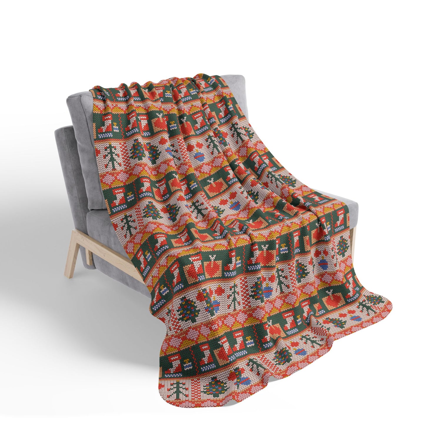 Cozy Holiday Fleece Sherpa Blanket - Festive Winter Design with Ornaments & Birds