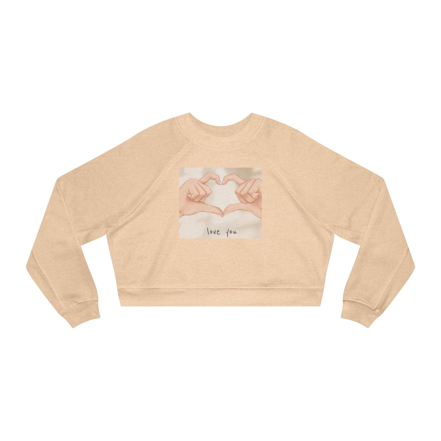 Cropped Pullover — 'Love You' Heart Hands Cozy Women's Sweatshirt