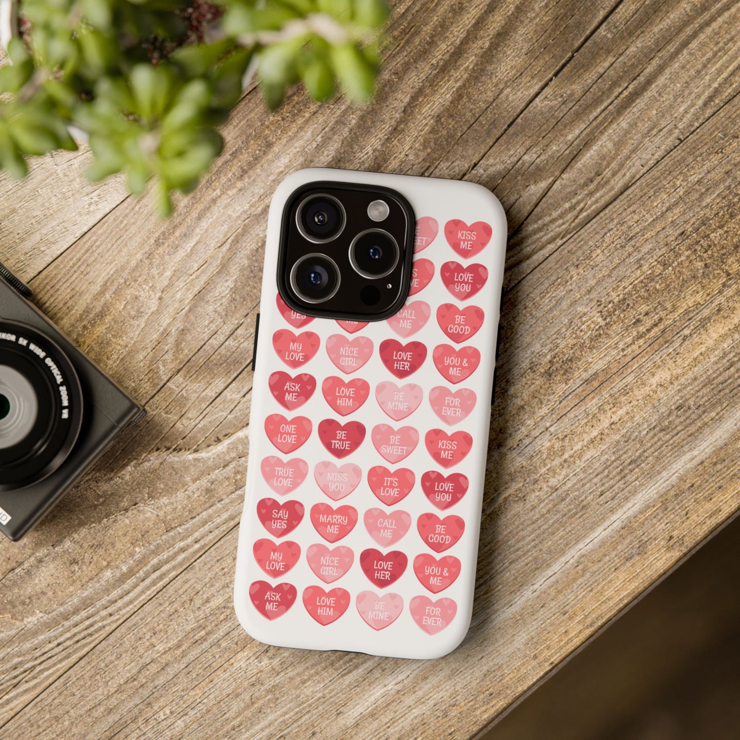 Phone Case — Pink Conversation Heart Pattern, Valentine’s Day Love Messages