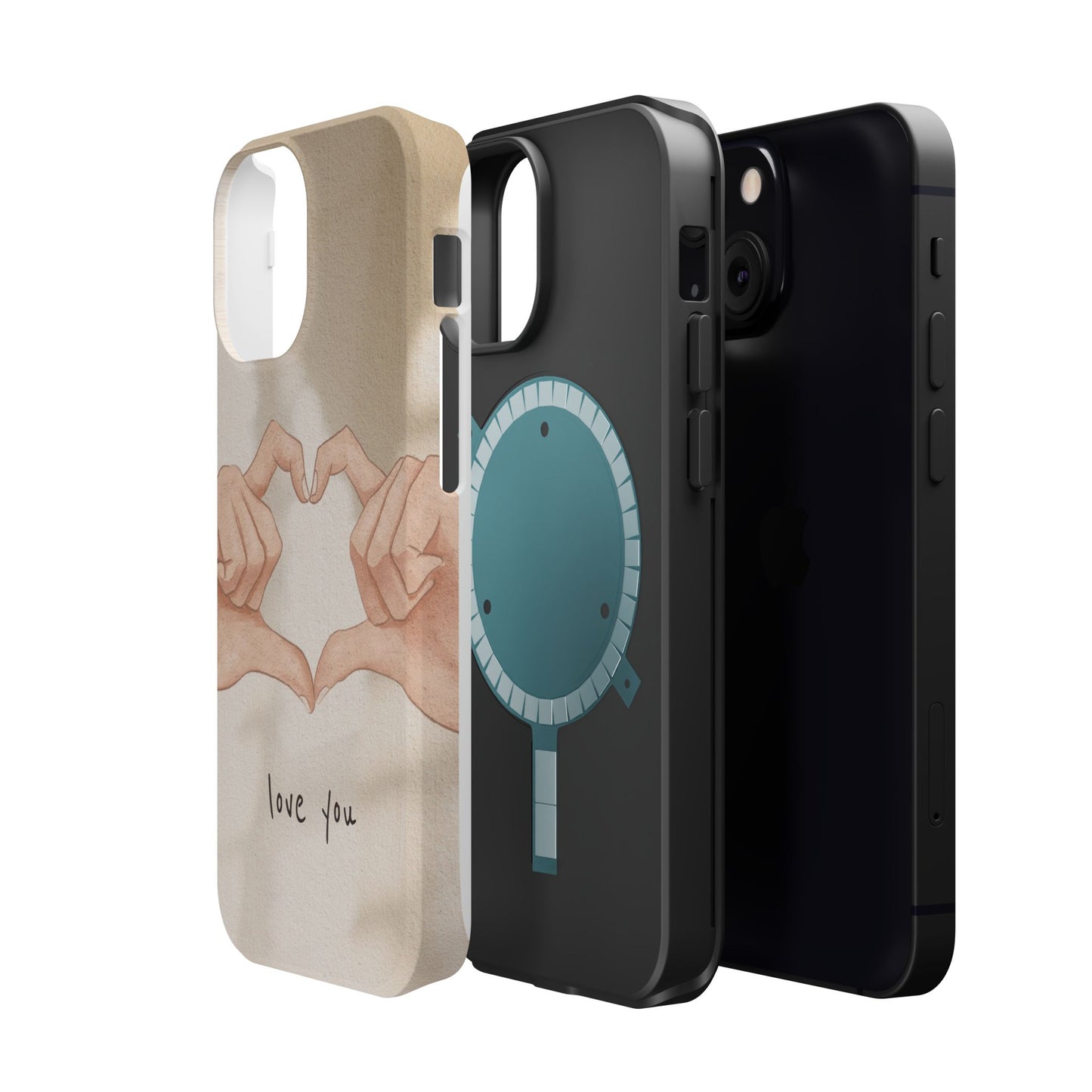 Phone Case — Hands Forming Heart with “love you” Romantic Protective Cover