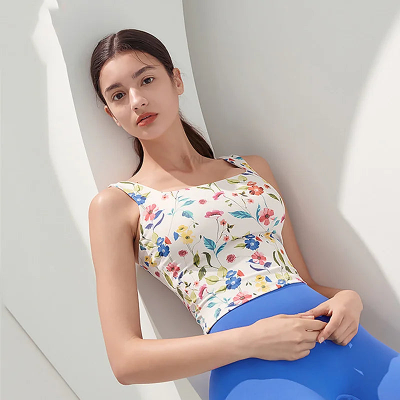 Yoga Tank Top Women's Built-in Chest Cushion Comfortable and Breathable Back Sports Bra Gym Training Running Top